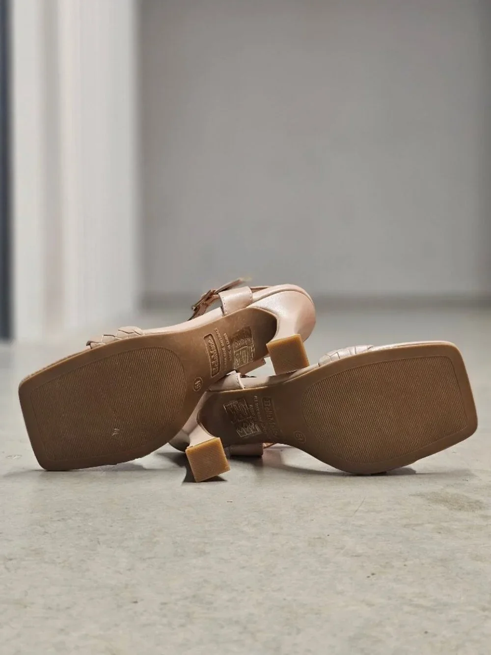 Braided Nude Heeled Sandals With Square Toe Design & Adjustable Ankle Strap - Picture 6 of 14